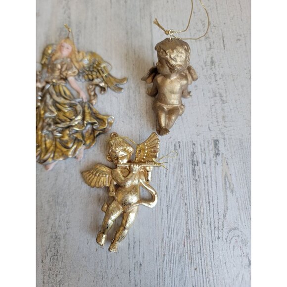 Golden rustic Angels Tara religious set ornament Xmas - Picture 5 of 8